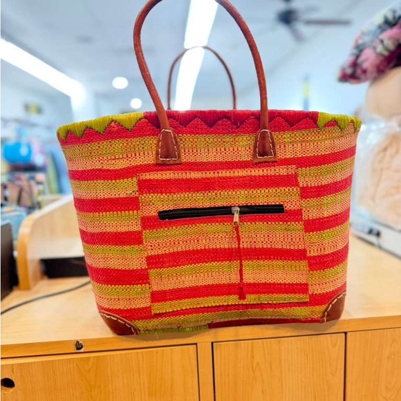 Striped Red and Green Tote Bag - Picture 2 of 2